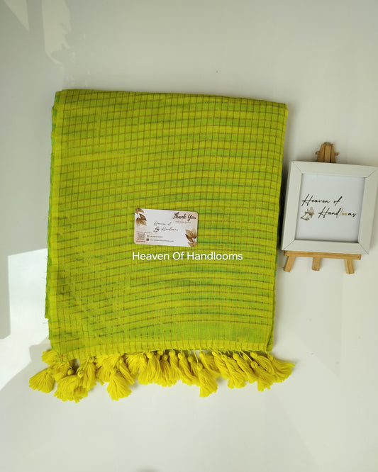 Festive Saree - Green Golden Checked