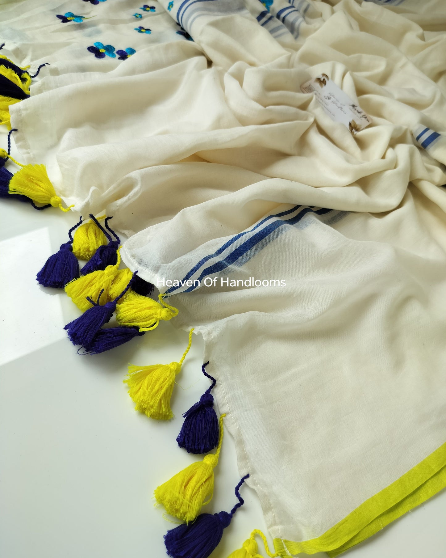 Embroidery Saree - Cream Pookal Border