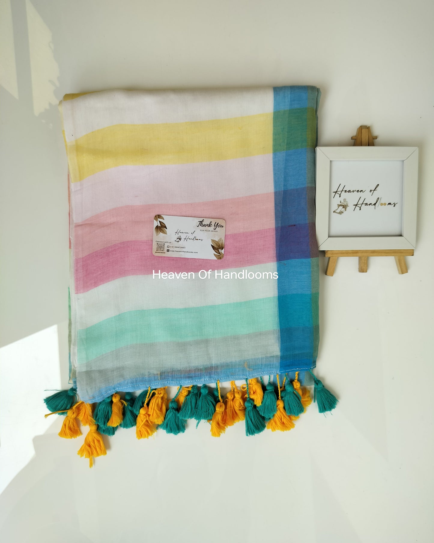 Corporate Choice - White Rainbow Checked Pallu