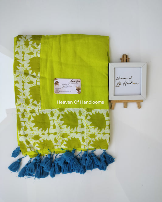 Contemporary Saree - Lime Green Patch Border