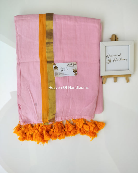 Contemporary Saree - Baby Pink Orange Border