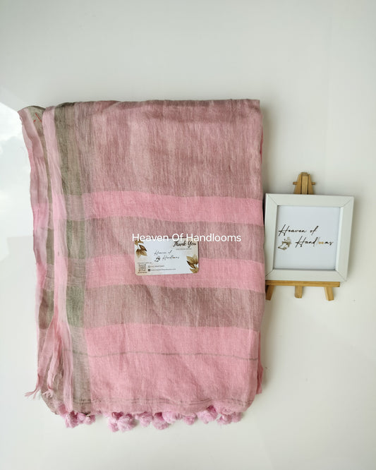 Linen by Linen - Baby Pink with Sliver Zari