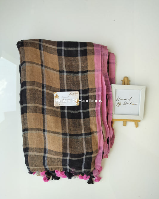 Linen by Linen - Deer Checked with Pink Border