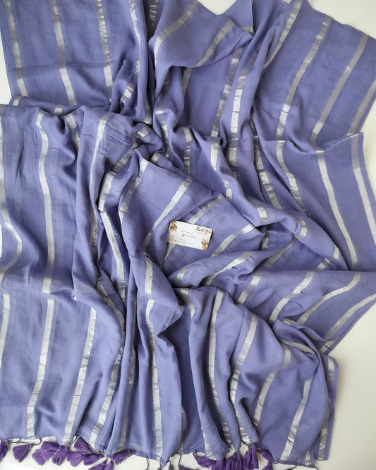 Festive Saree - Purple Sliver Zari Stripe