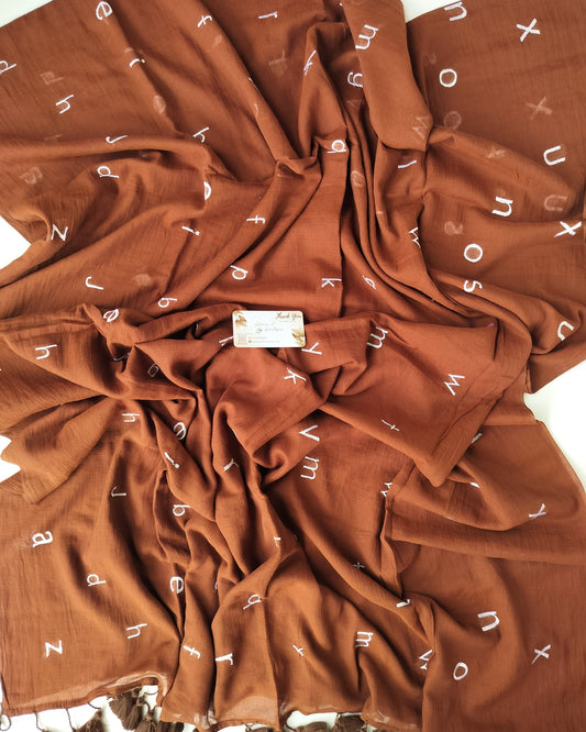 Embroidery Saree - Brown Alphabet