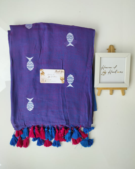 Embroidery Saree - Peacock Shade  Fish