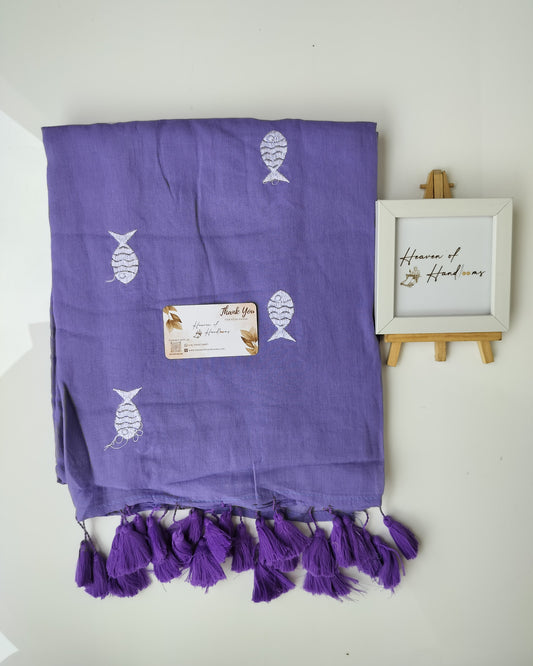 Embroidery Saree - Purple Fish