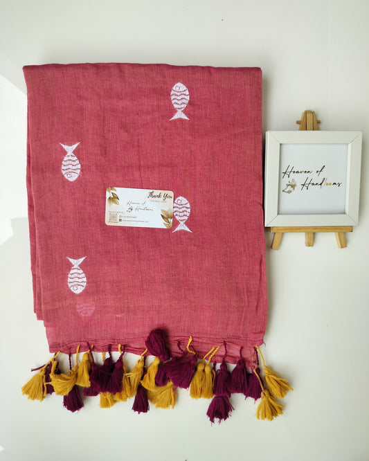 Embroidery Saree - Pomo Fish