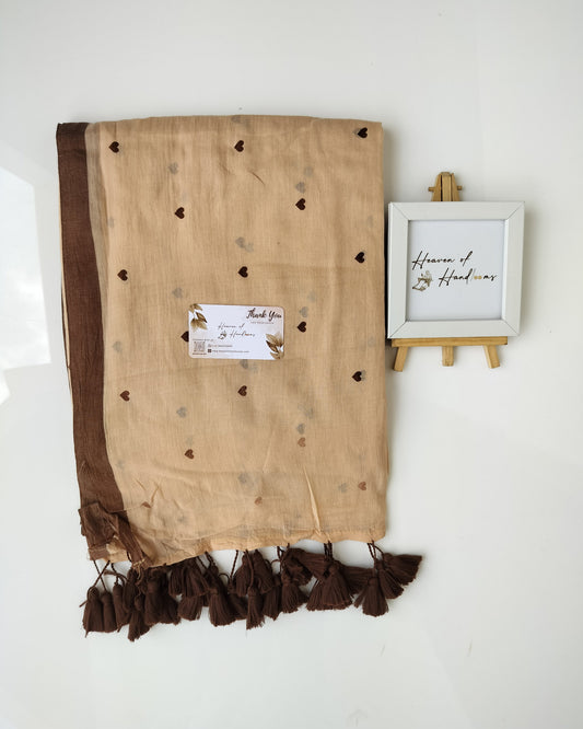 Printed Saree - Tan Small Heart