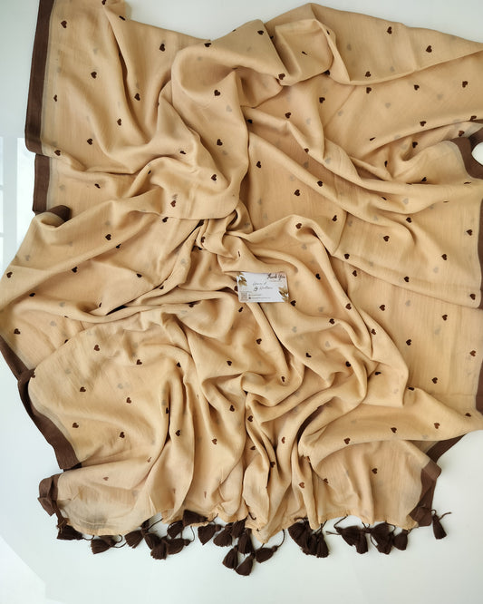 Printed Saree - Tan Small Heart