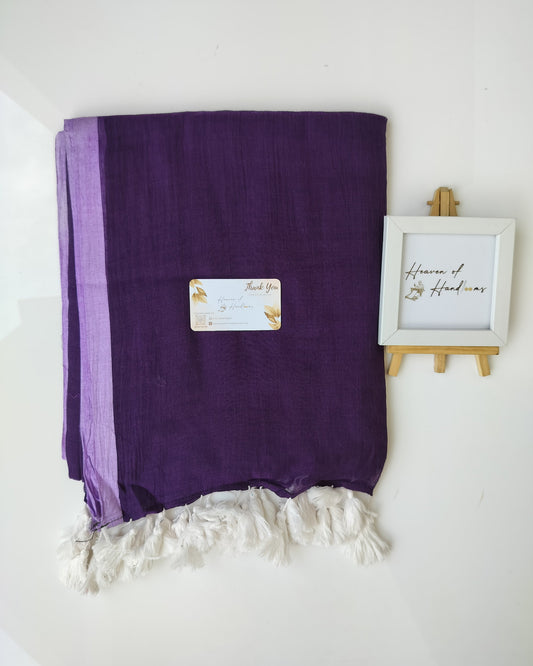 Plain Mul Saree - True Purple with Lavender Border