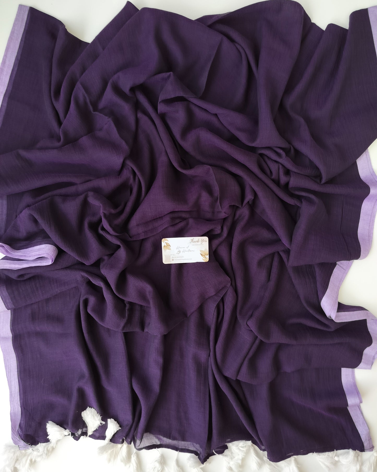 Plain Mul Saree - True Purple with Lavender Border