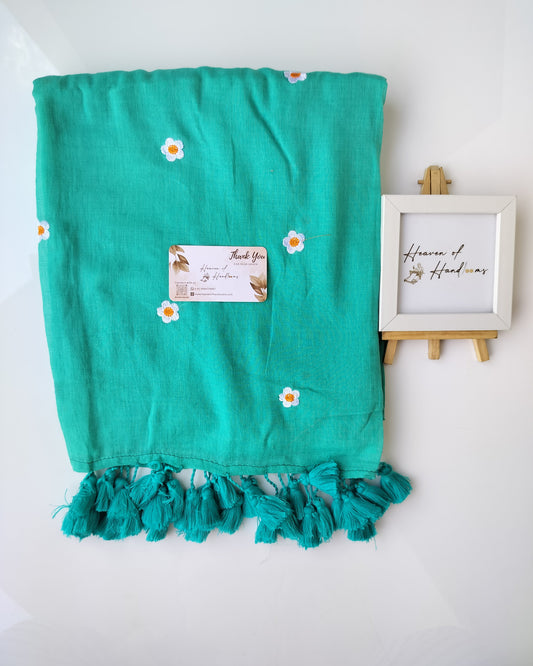 Embroidery Saree - Coral Sea Green Blossom
