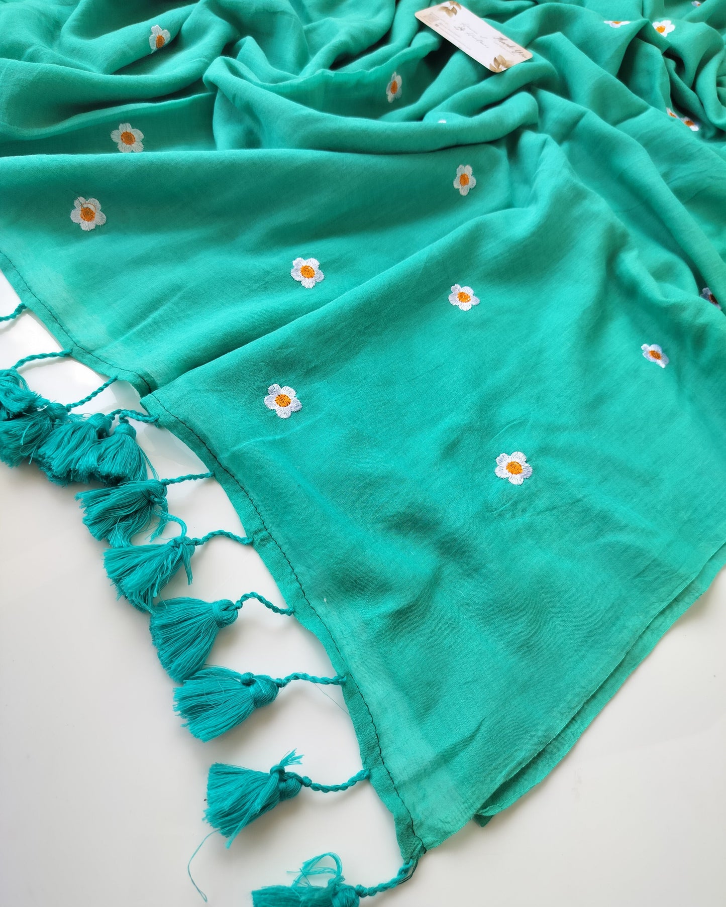 Embroidery Saree - Coral Sea Green Blossom