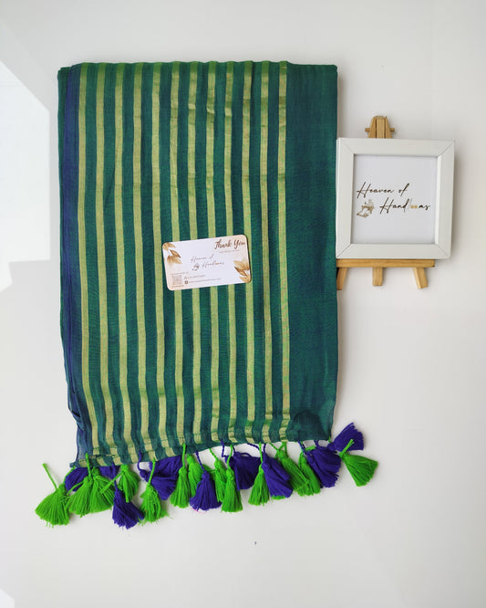 Festive Saree - Peacock Green  Pop Line Zari