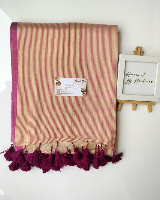 Onam-Vishu Saree - Skinny Line Tissue with Purple Border