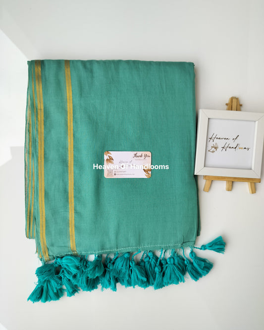Festive Saree - Teacup Teal with Golden Stripe