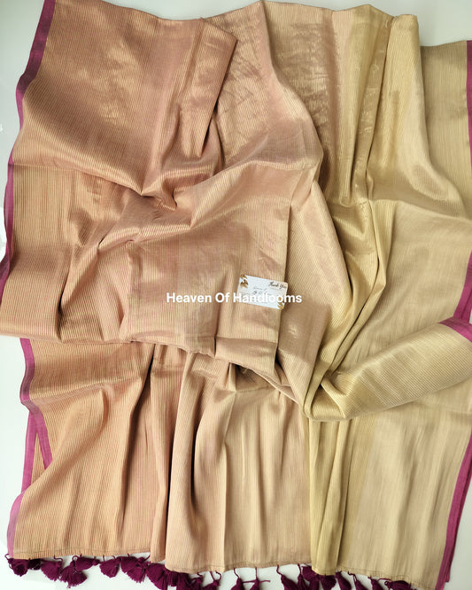 Onam-Vishu Saree - Skinny Line Tissue with Purple Border