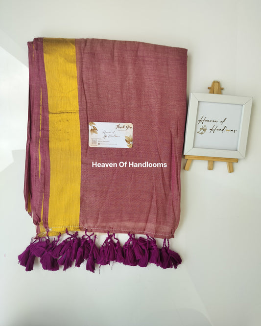 Onam-Vishu Saree - Grape and Cream with Golden Border