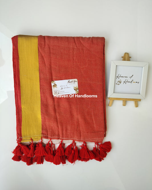 Onam-Vishu Saree - Umber and Cream with Golden Border