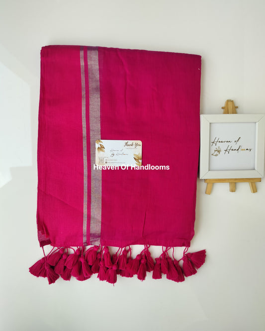 Festive Saree - Rose with Silver Stripe