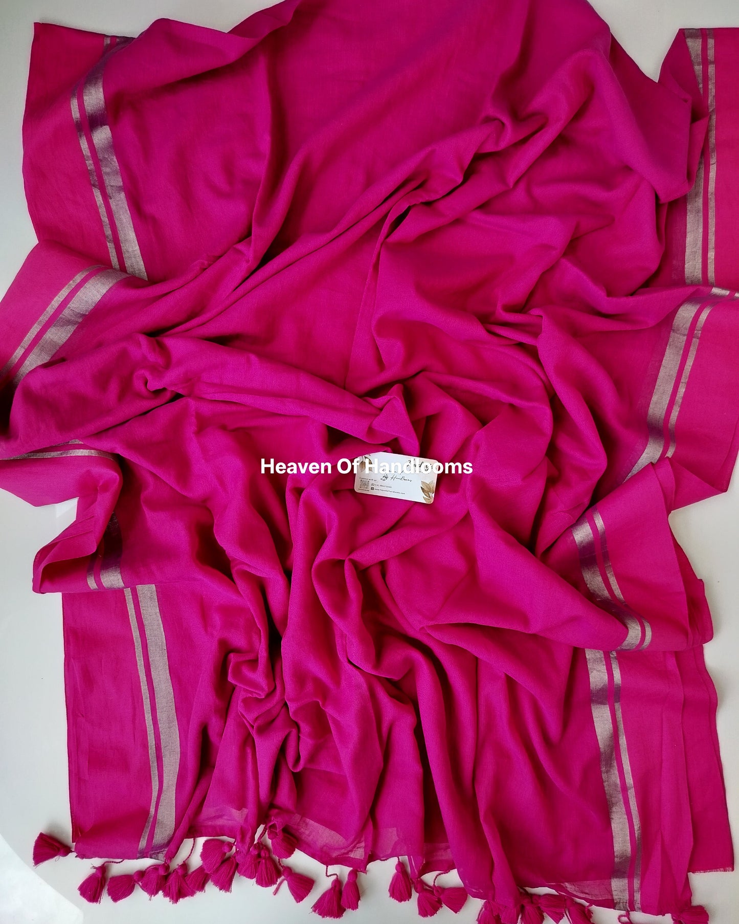 Festive Saree - Rose with Silver Stripe