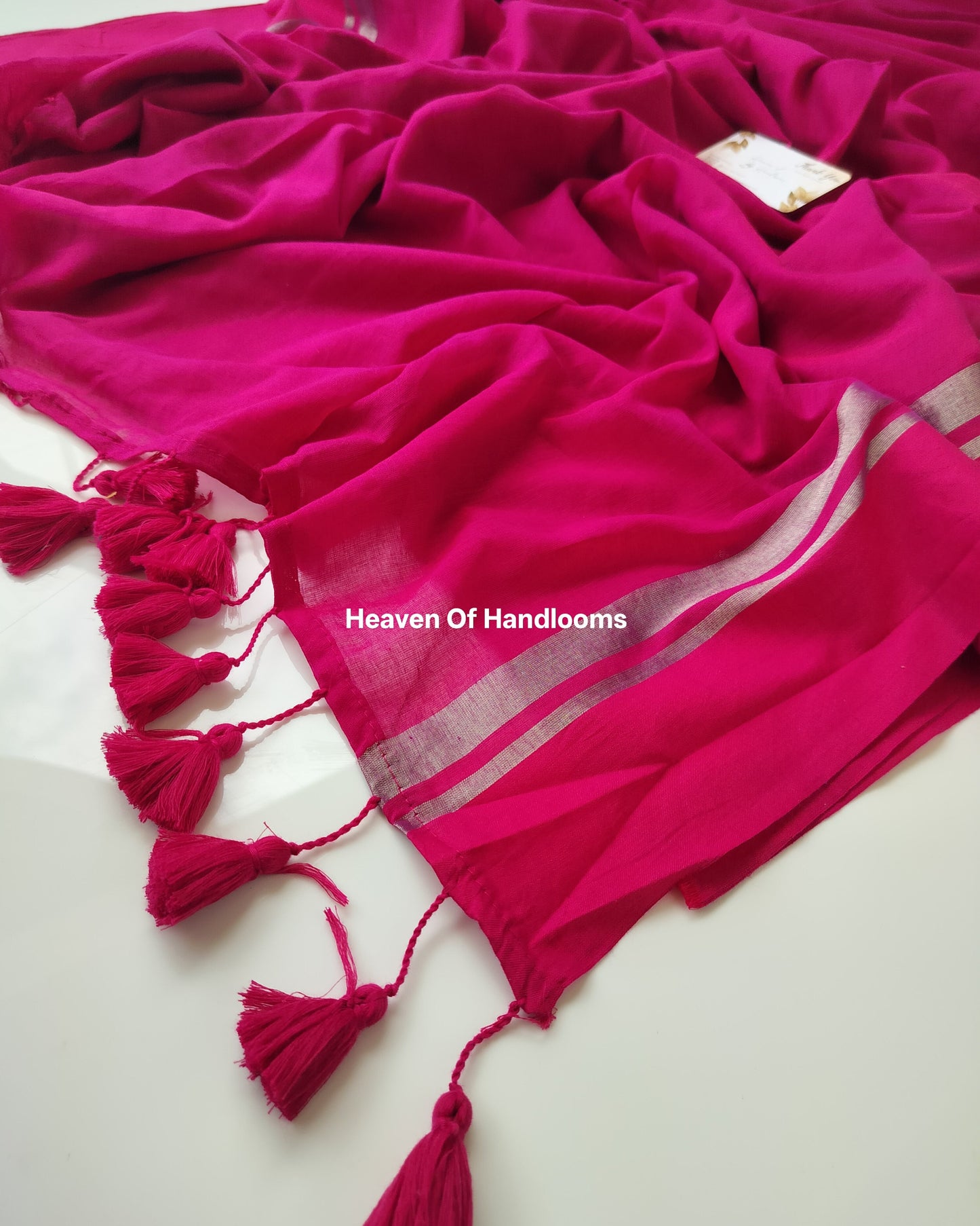 Festive Saree - Rose with Silver Stripe