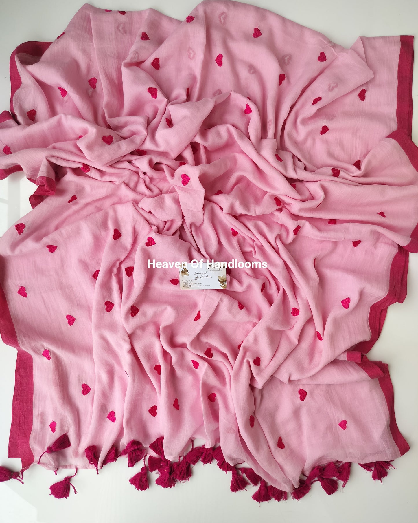 Embroidery Saree - Pink Heart
