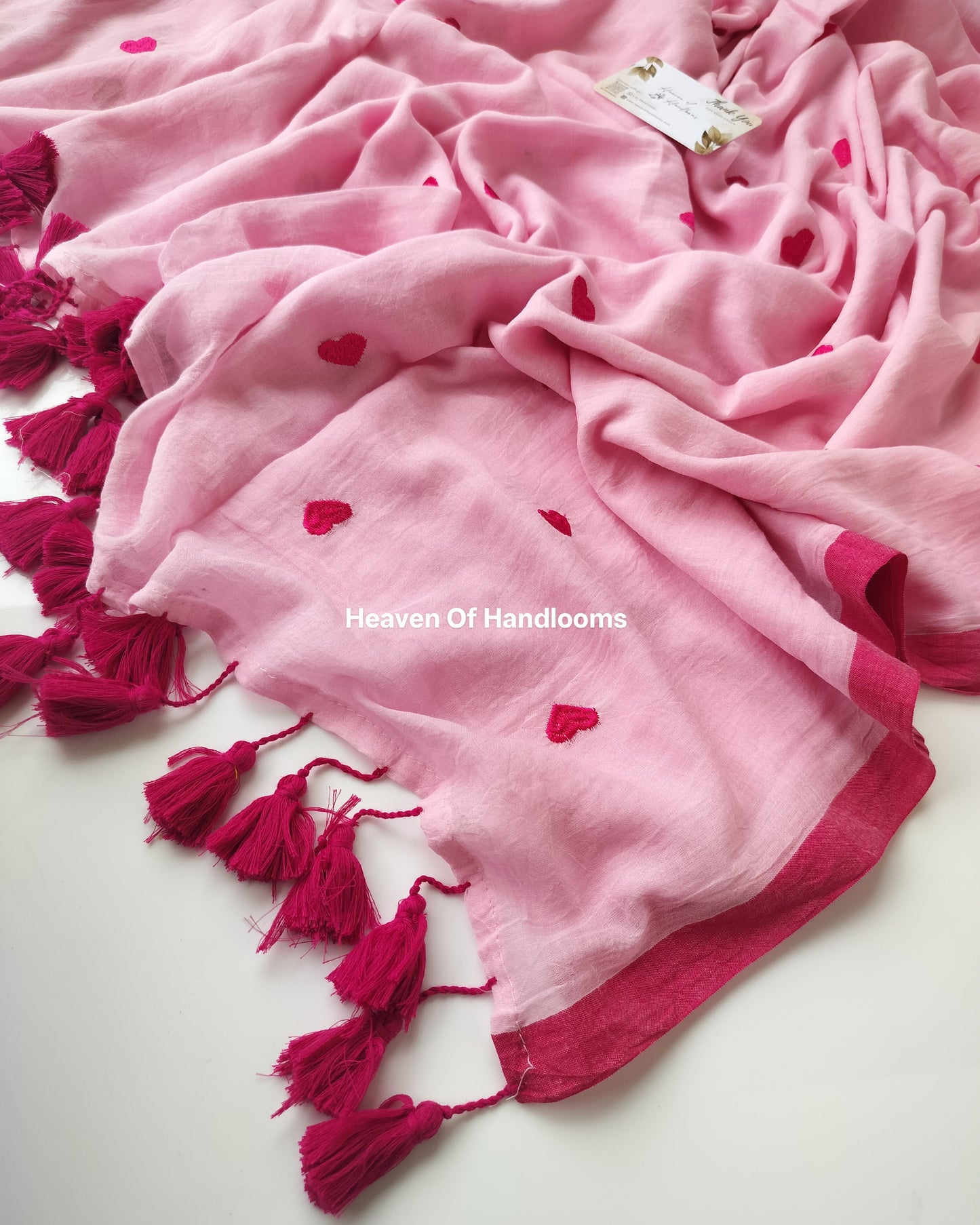 Embroidery Saree - Pink Heart