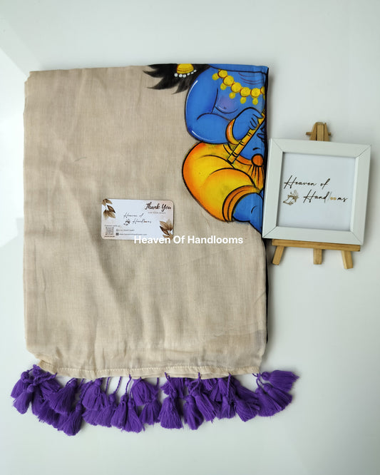 Onam-Vishu Saree - Purple with Hand Paint