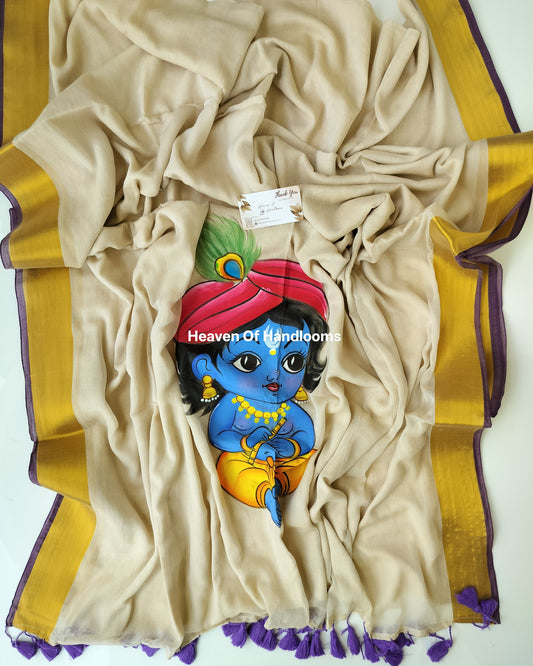 Onam-Vishu Saree - Purple with Hand Paint