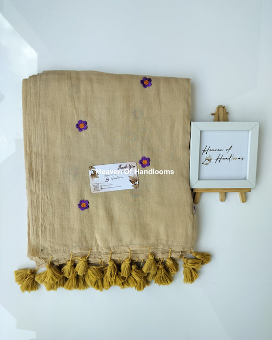 Embroidery Saree - Dark Beige Blossom