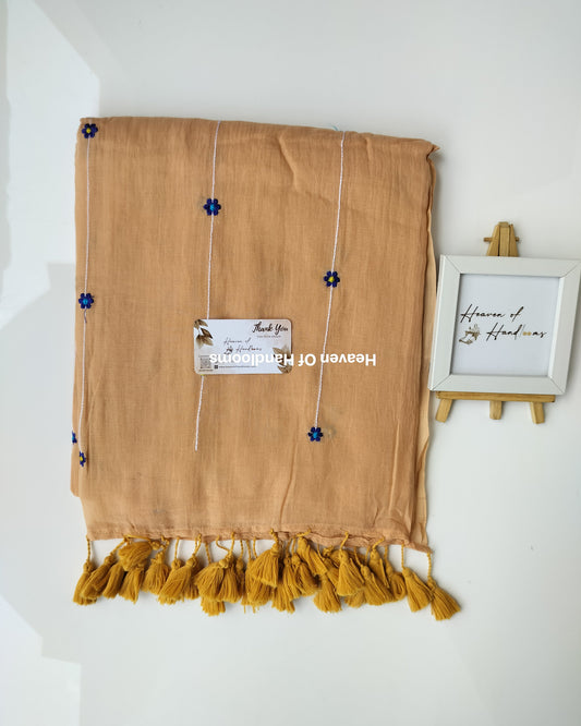 Embroidery Saree - Tan with Flower Line