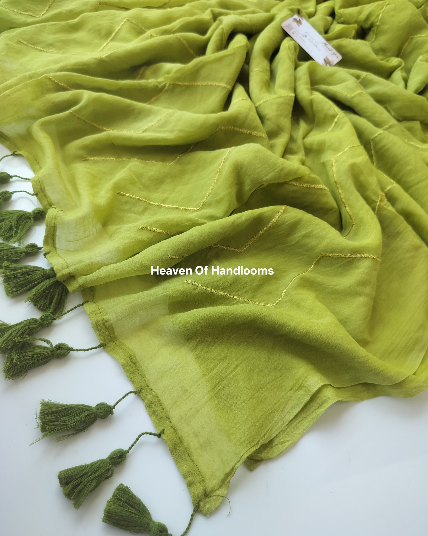 Embroidery Saree - Olive Zig Zag