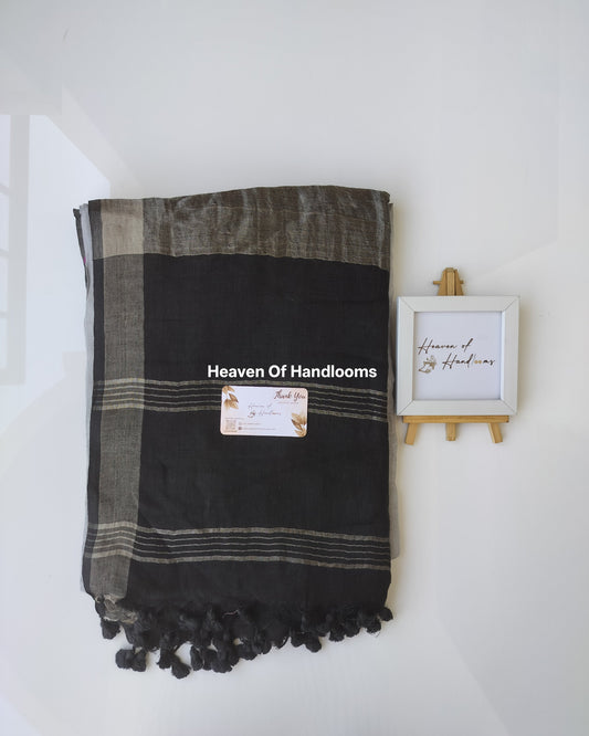 Linen by Linen - Grey with Black Sliver Pallu