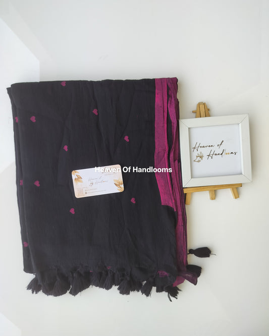 Printed Saree - Black Small Heart