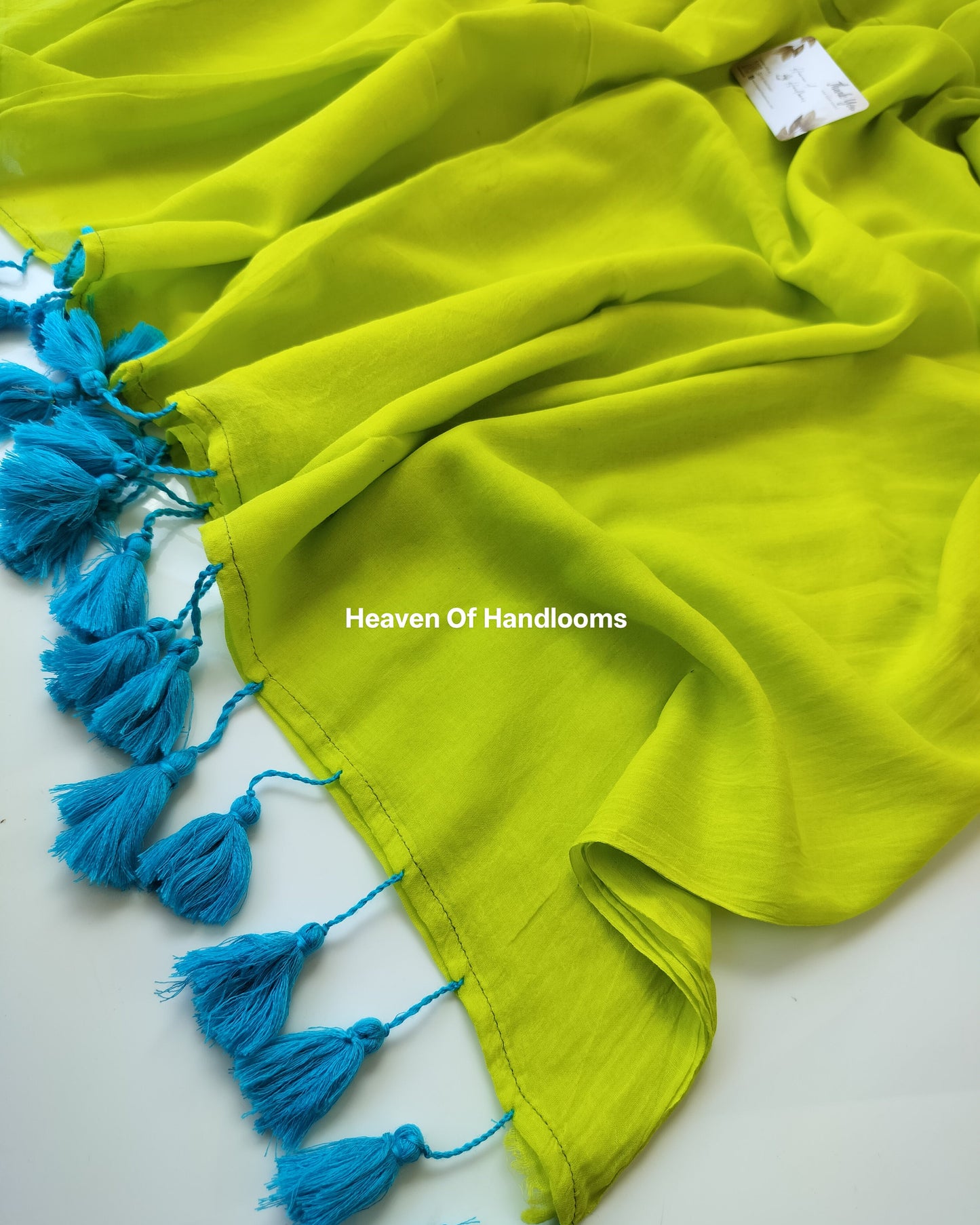 Plain Mul Saree - Neon Yellow