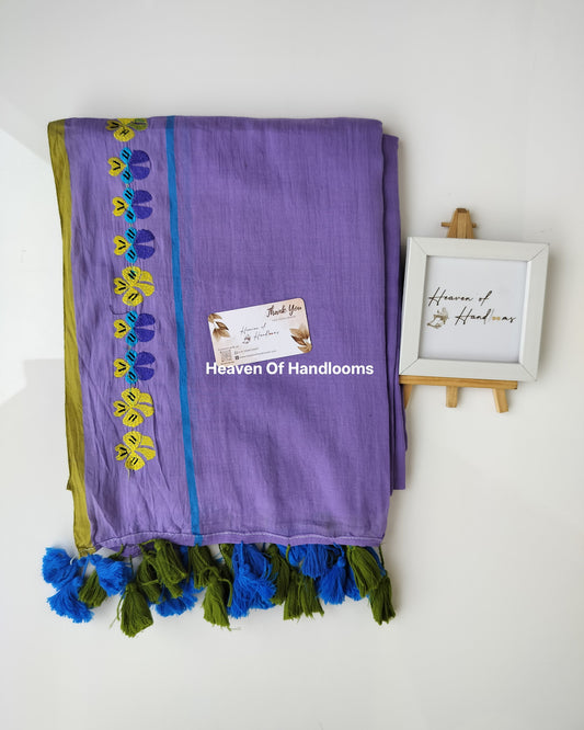 Embroidery Saree - Purple Stripe Embroidery
