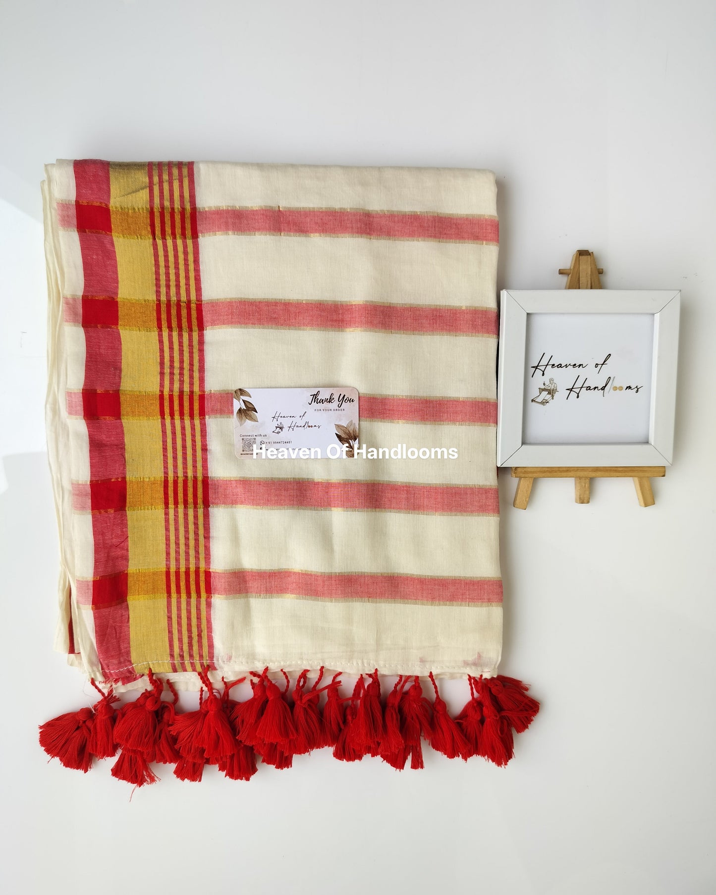 Onam-Vishu Saree - Off White with Red Golden Border