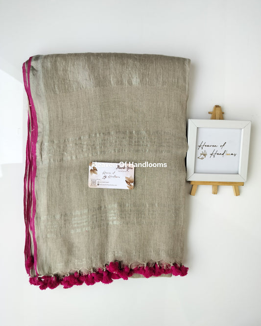 Linen by Linen - Natural Linen with Dark Pink Border