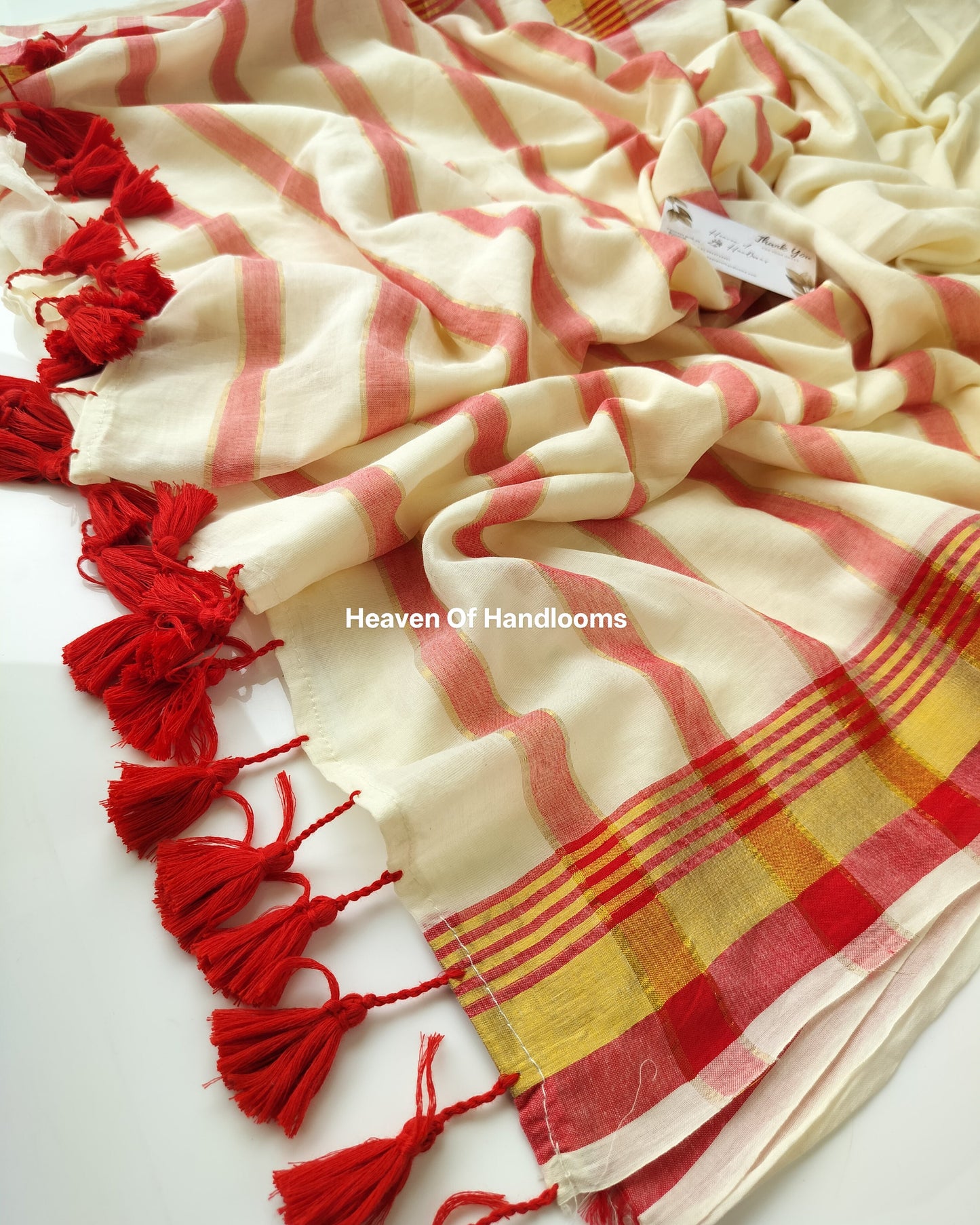 Onam-Vishu Saree - Off White with Red Golden Border