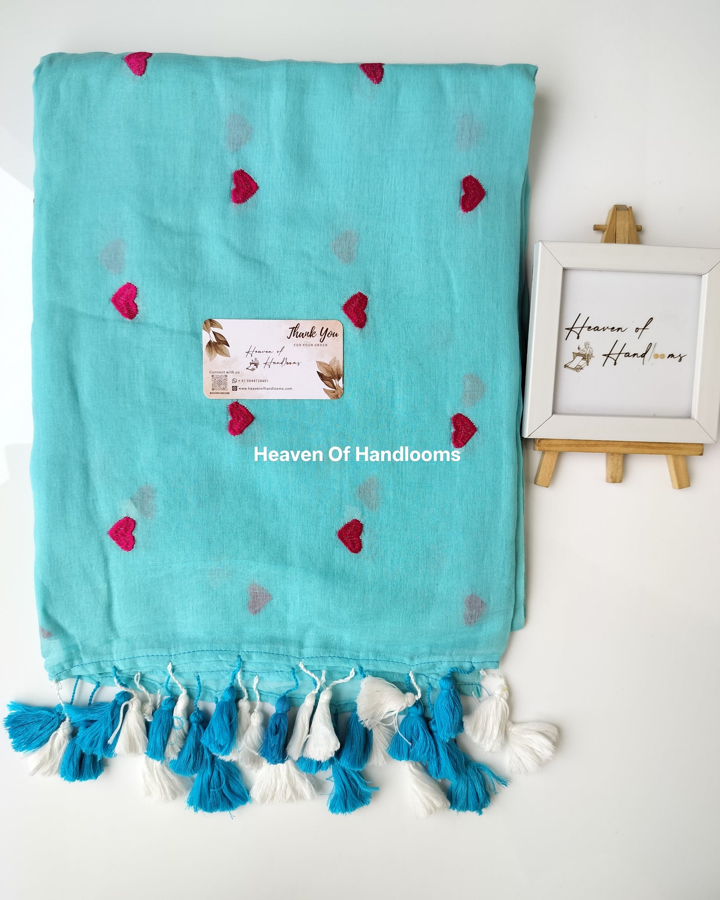 Embroidery Saree - Sky Blue Heart