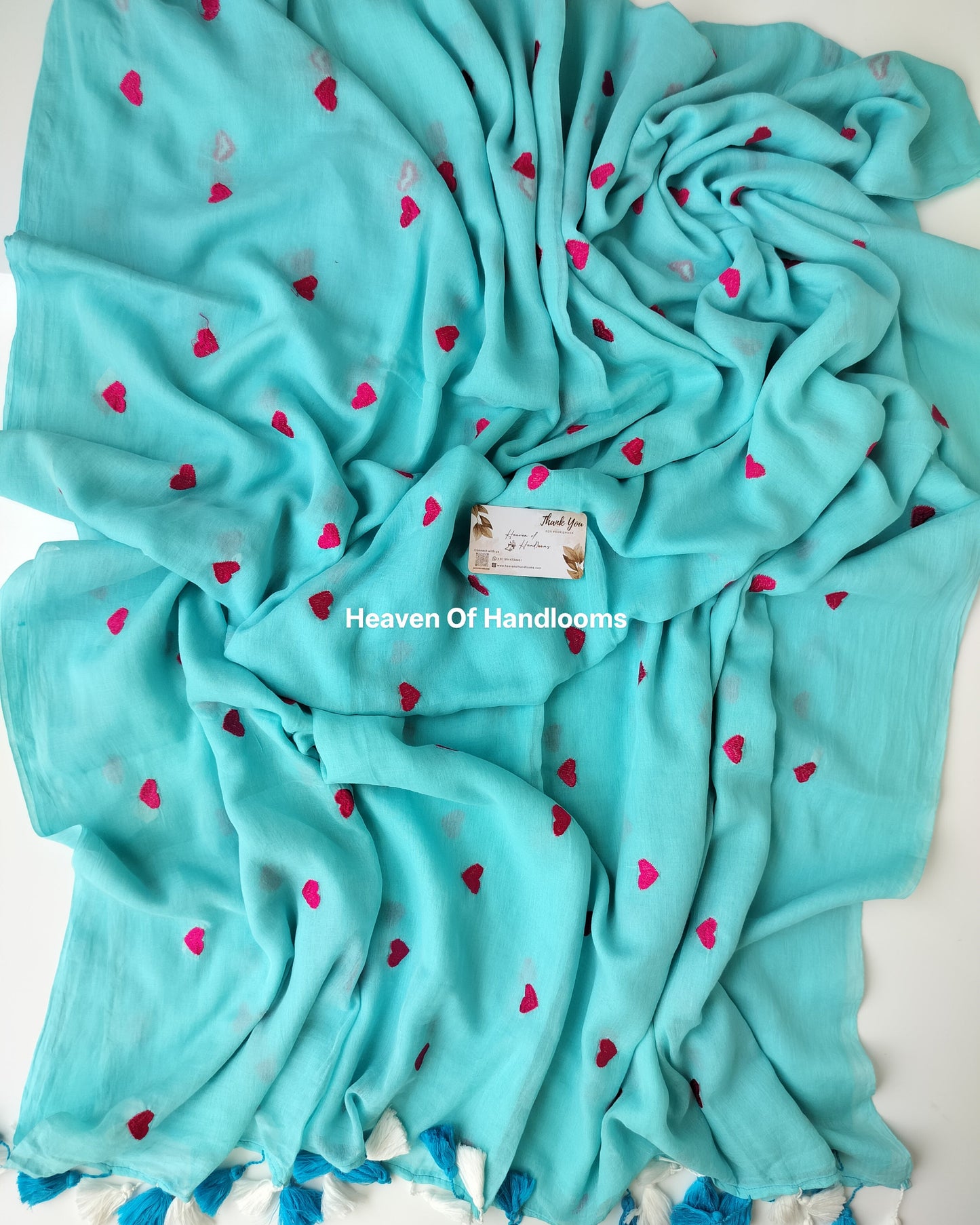 Embroidery Saree - Sky Blue Heart