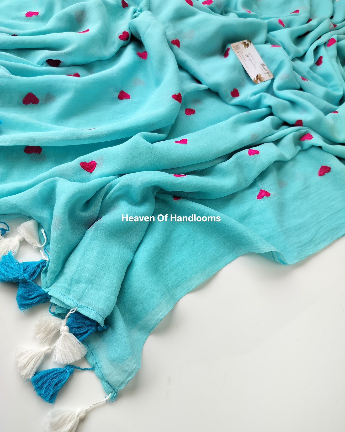 Embroidery Saree - Sky Blue Heart