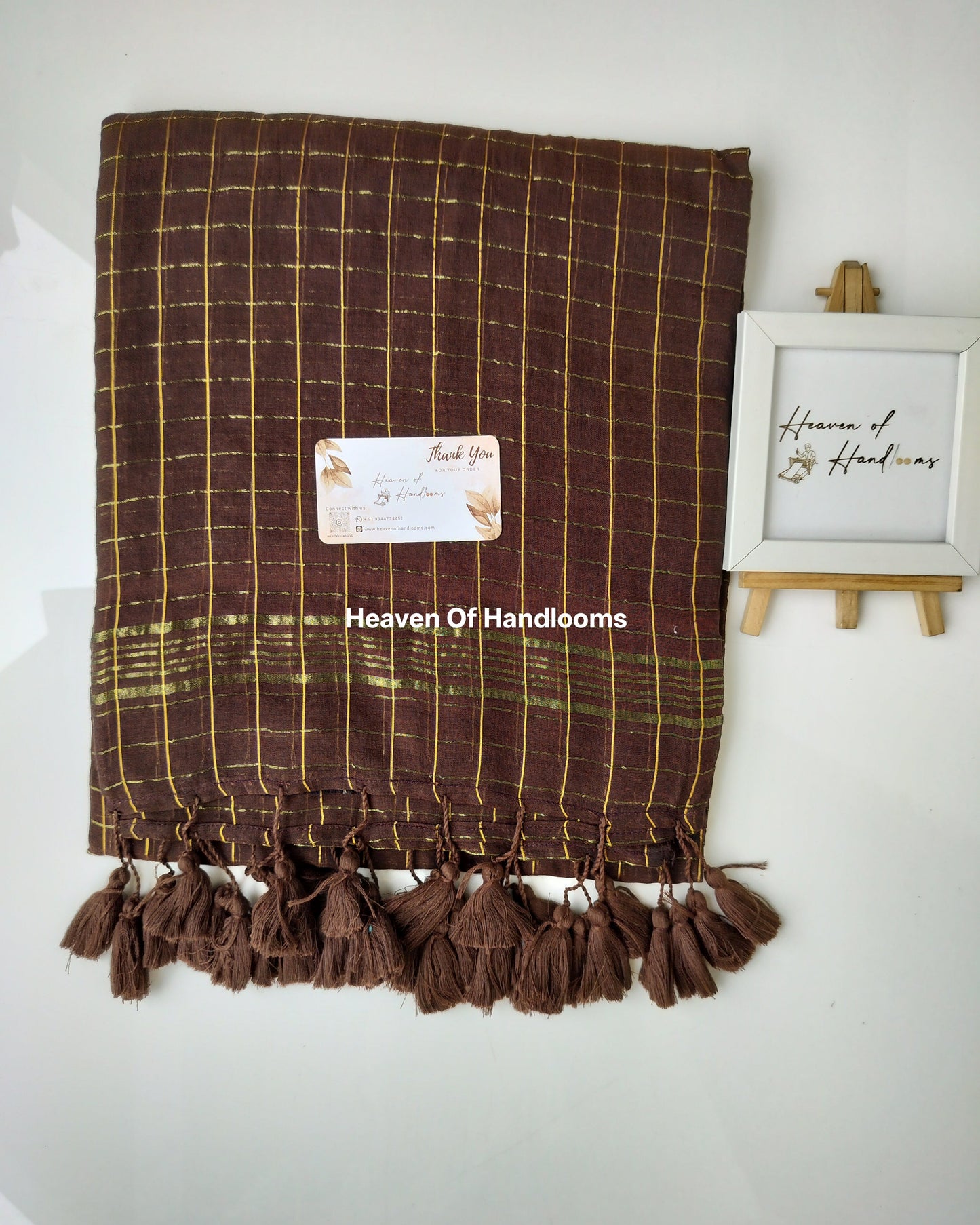 Festive Saree - Copper Brown Golden Zari Checked