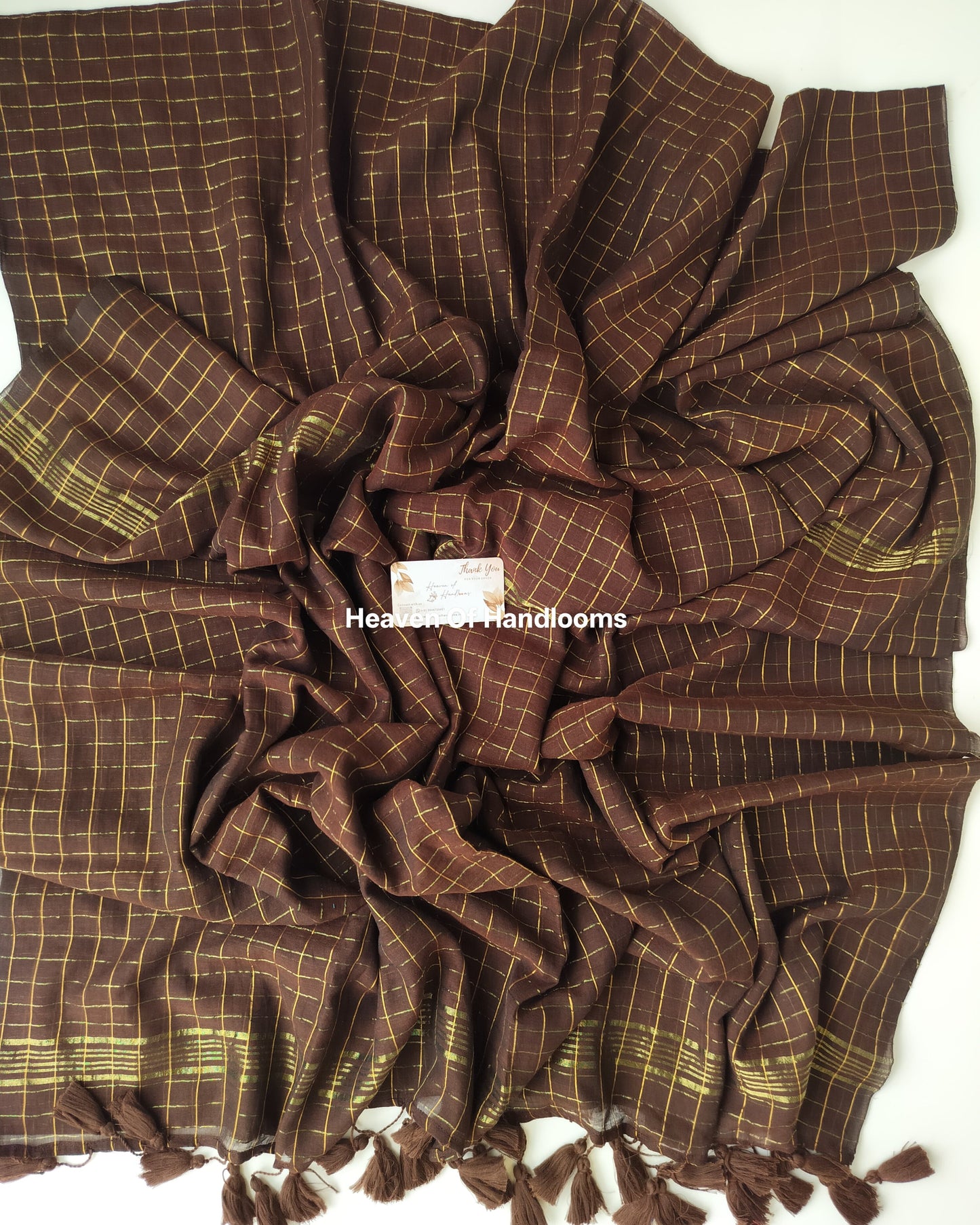 Festive Saree - Copper Brown Golden Zari Checked