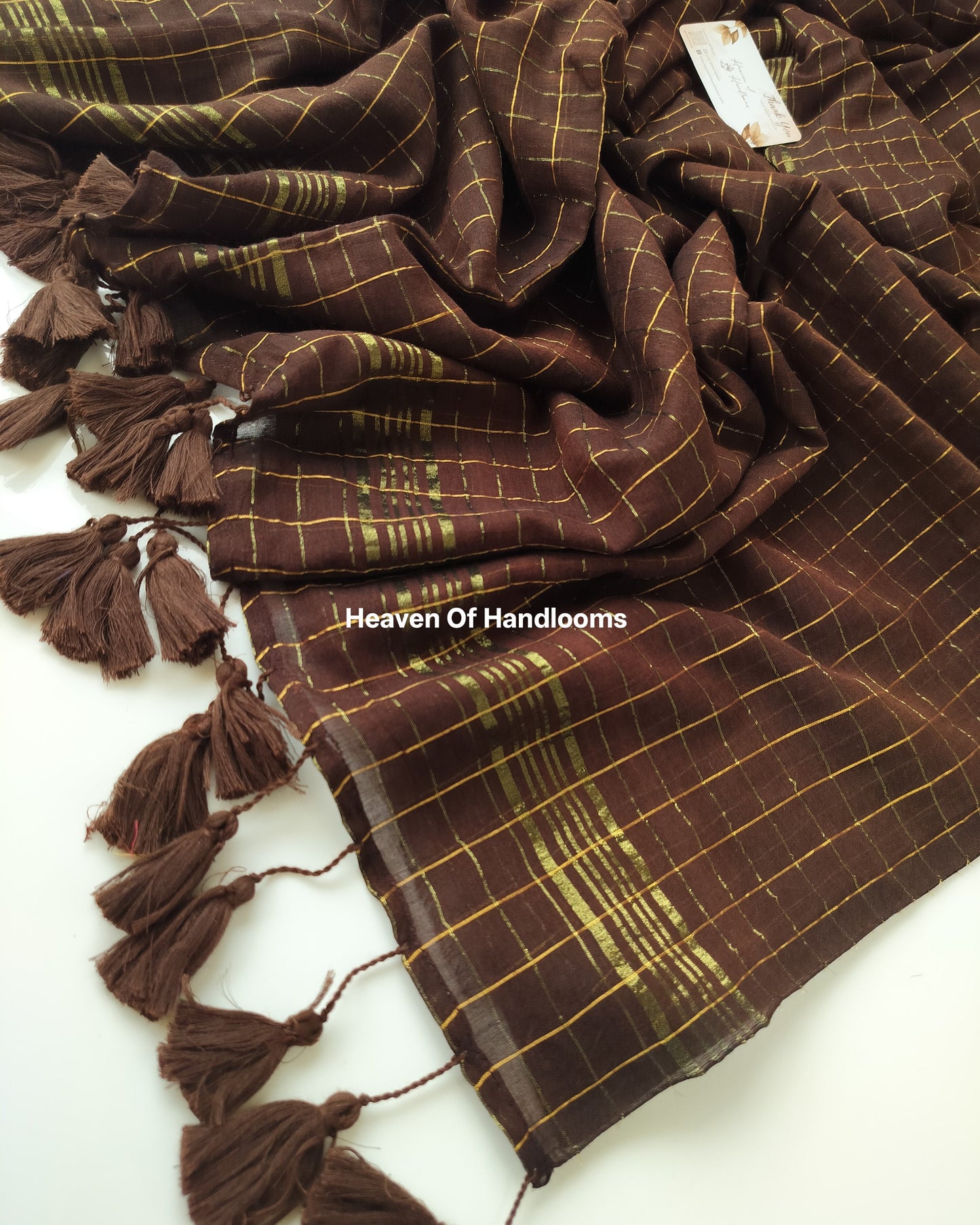 Festive Saree - Copper Brown Golden Zari Checked
