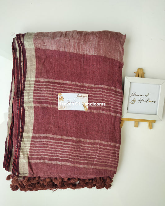 Linen by Linen - Burgundy Linen with Sliver Border