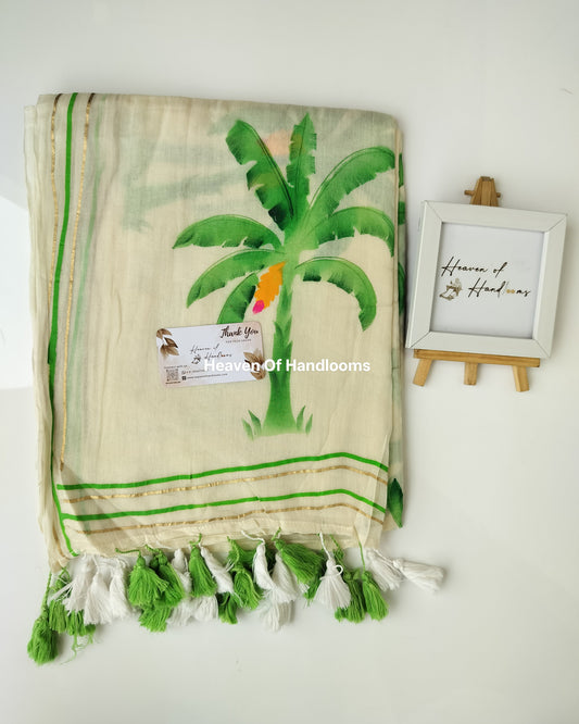 Onam-Vishu Saree - Beige with Banana Tree