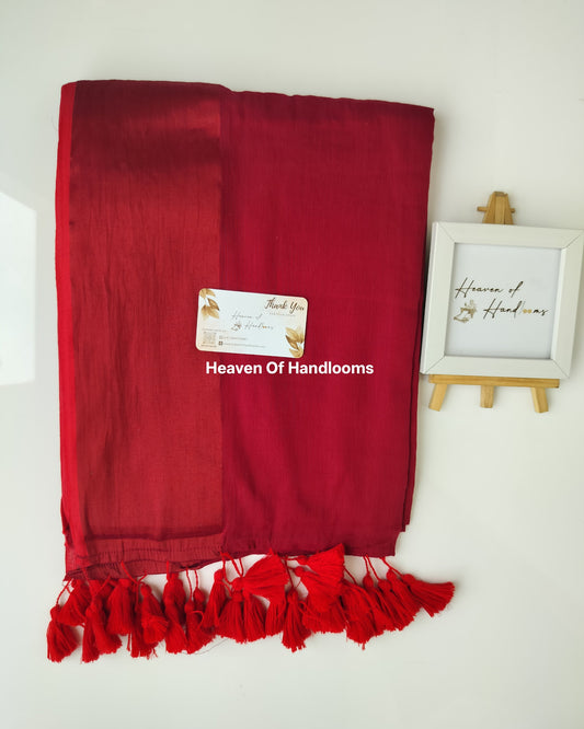 Festive Saree - Dark Rose with Zari Border